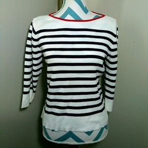 Tommy Hilfiger Blue and White Striped Sweater XL